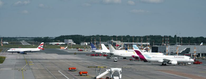 Airplanes on an airport runway