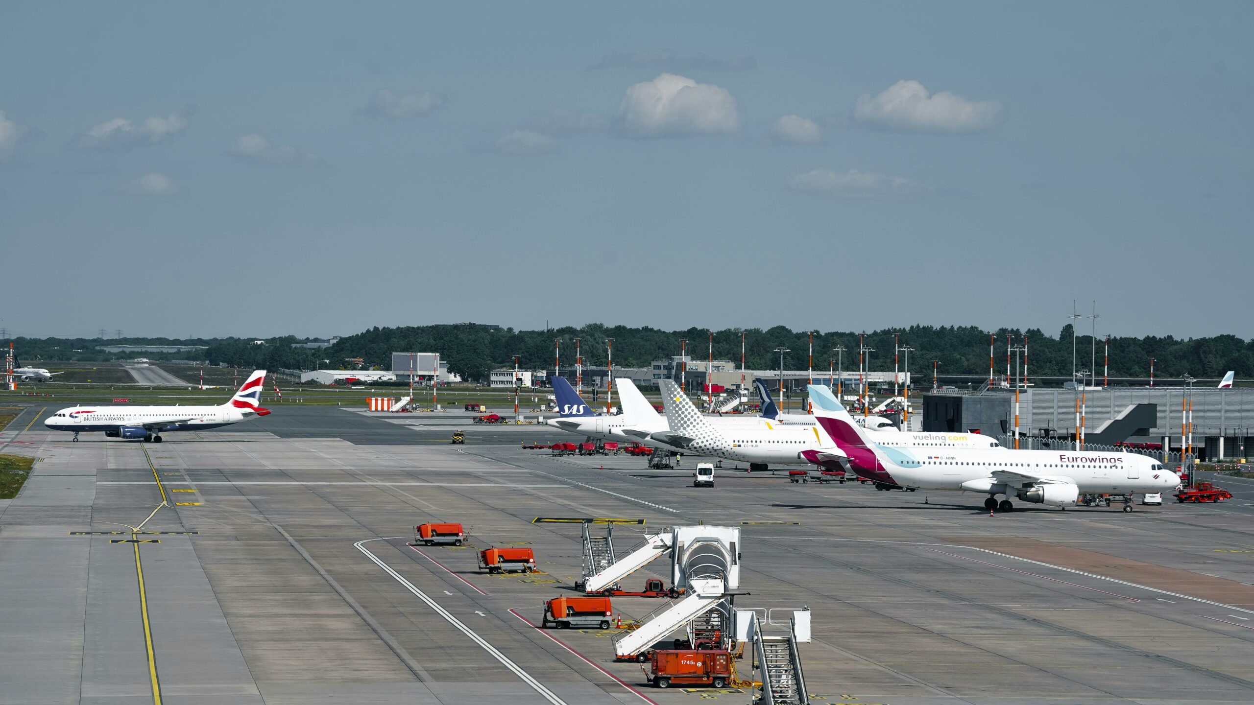 Airplanes on an airport runway