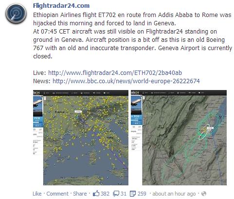 FlightRadar24 Ethiopian Hijacking