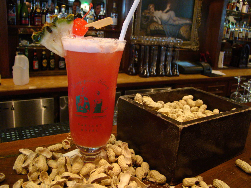 Singapore Sling Singapore Sling at the Long Bar at the Raffles Hotel, Singapore.