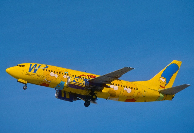 The Simpsons Plane Western Pacific Airlines Boeing 737-300 in its The Simpsons paint job.