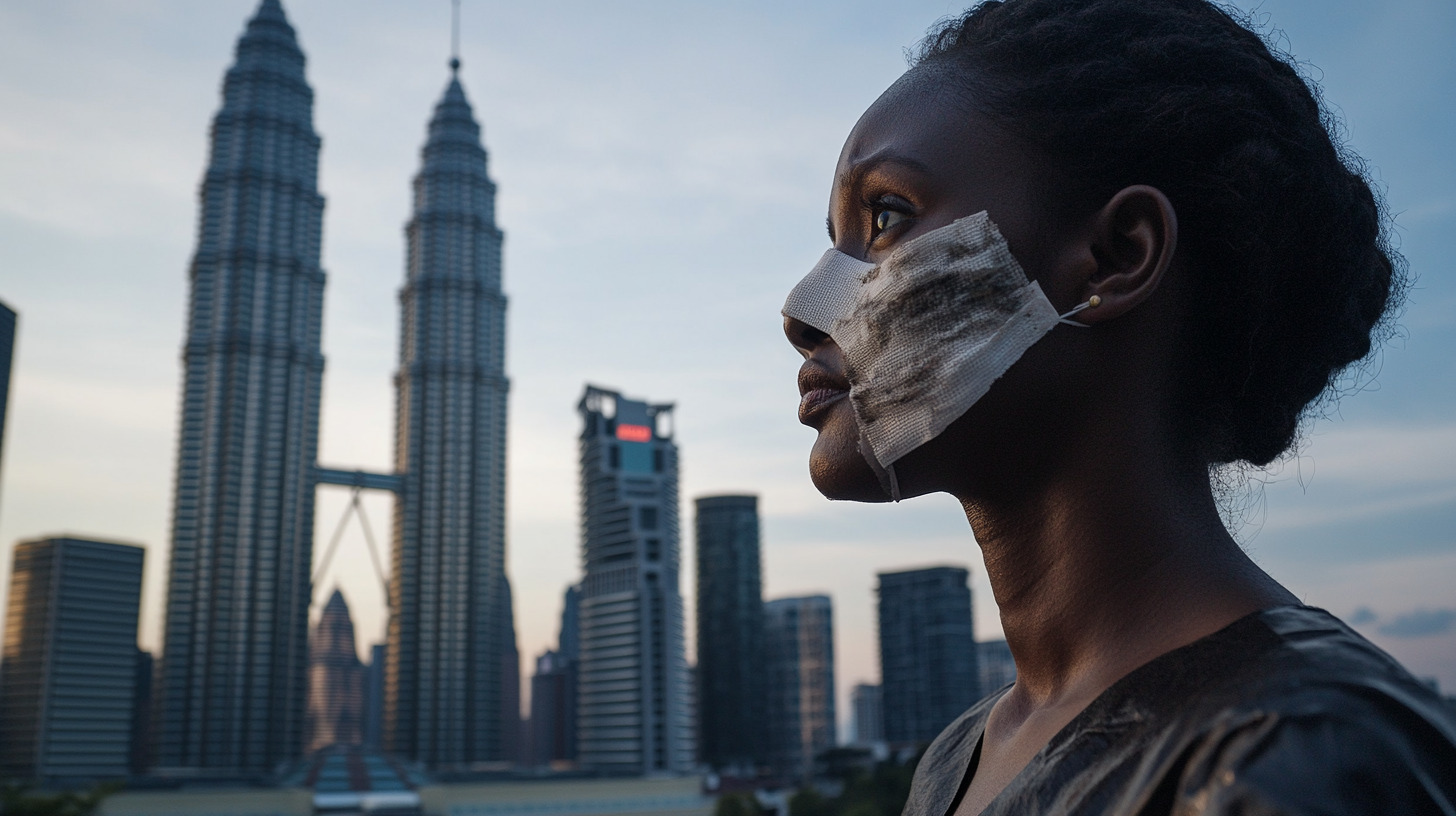 Woman who has gotten a nose job (rhinoplasty) in Malaysia, one of the top countries for plastic surgery.