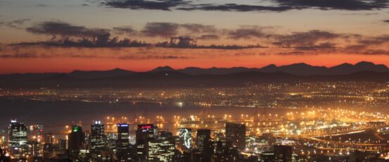 Aerial view of Cape Town at sunset. Feature image for things to do in Cape Town this July.