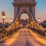 Budapest Sunset on Szechenyi Chain Bridge