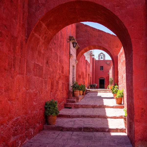 Arequipa red building stairs