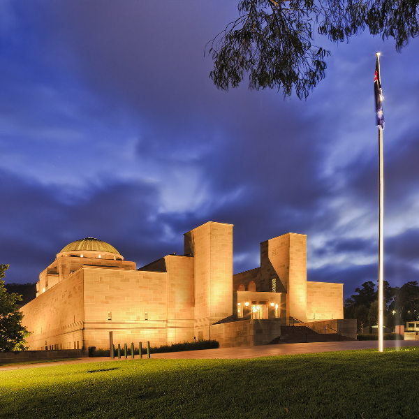 Canberra building under night sky
