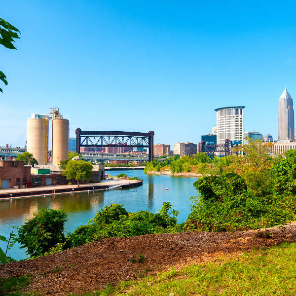 Cleveland lake buildings greenery