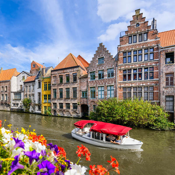 Ghent ghent boat on river quay