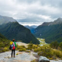 girl staring at mountain