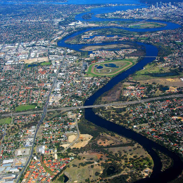 Perth city aerial view lake