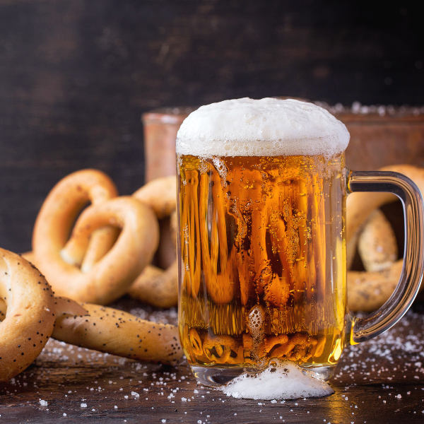Prague beer with pretzels