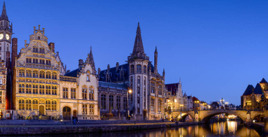 belgium, gent, ghent, town, city, evening, bridge, old, night, church, facade, water, architecture, house, landmark, medieval, street, canal, background, building, tourism, europe, river, monument, gothic, beautiful, nice, outdoor, light, panorama